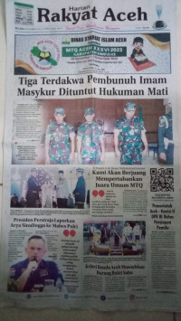 Rakyat Aceh : Spirit Baru Membangun Nanggroe : Selasa 28 November 2023 / 14 Jumadil Awal 1445 H